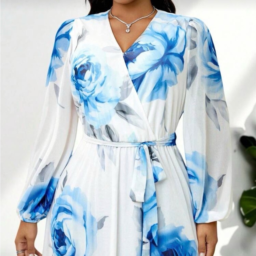 Blue Floral Maxi Women's Dress - Picture 3 of 5